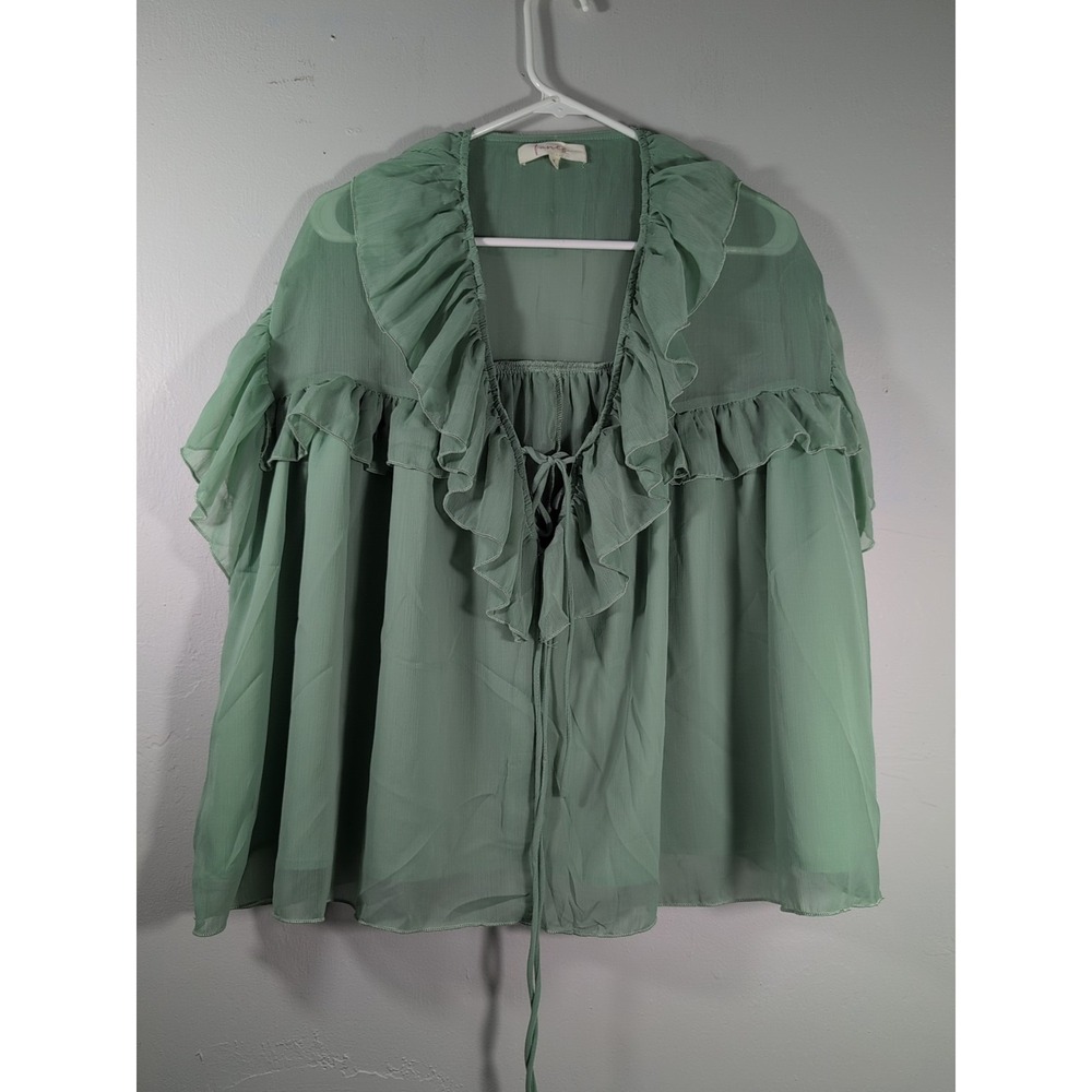 Fanco Ruffle Front Button Tie Top Medium Boho - Picture 3 of 10